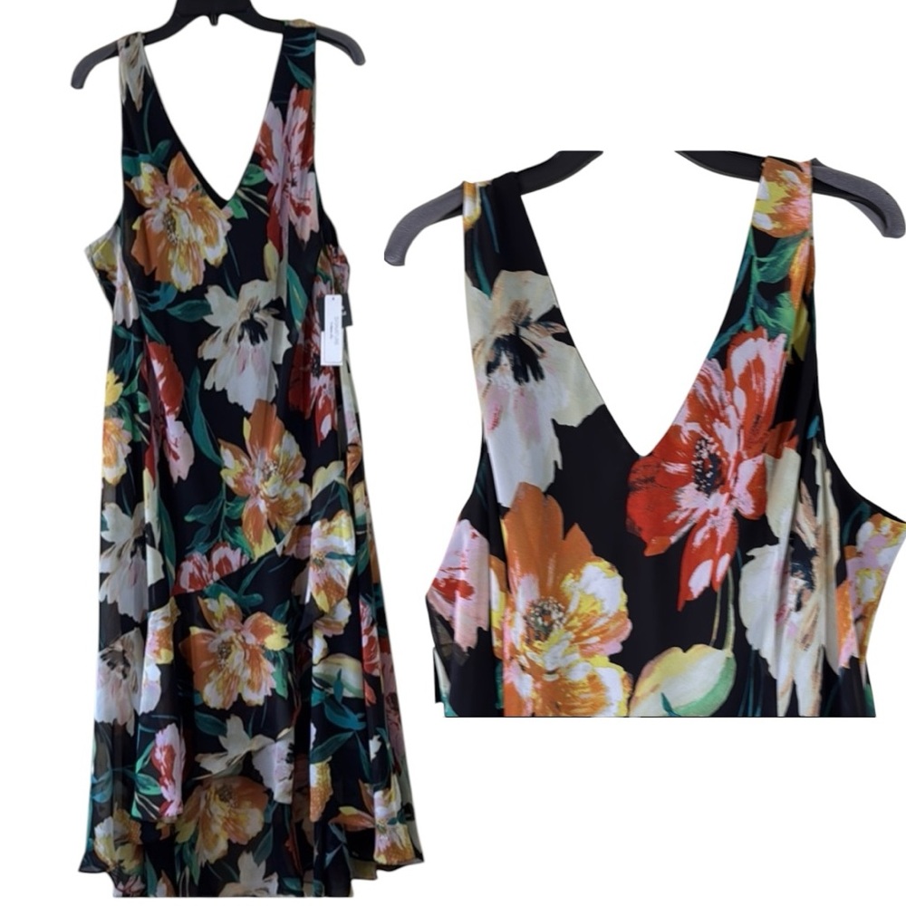 Signature by Robbi Bee Dress Black Floral Sleeveless High Low in Size 24W ‎ NWT